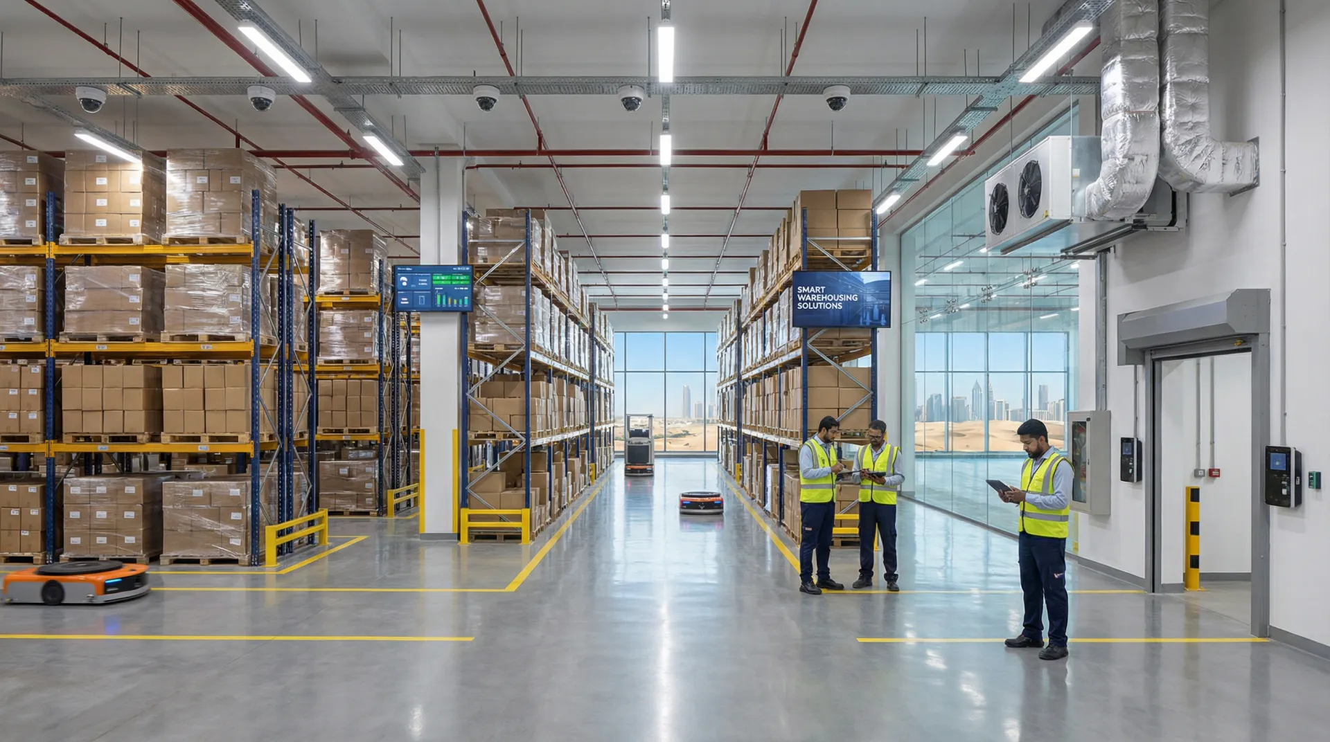 State-of-the-art climate-controlled warehouse interior in Dubai with organized inventory and professional management staff